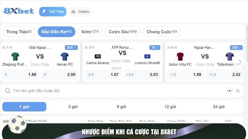 Nhược điểm khi cá cược tại 8XBET